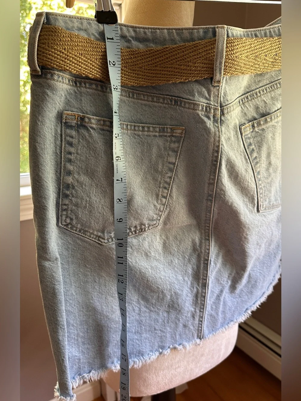 LOFT Light Blue Denim A-Line Skirt with Tan Woven Belt